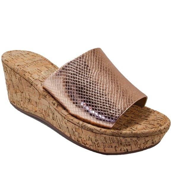 NY&CO Rose Gold Print Cork Bottom Mule Wedge Pumps - Picture 1 of 9